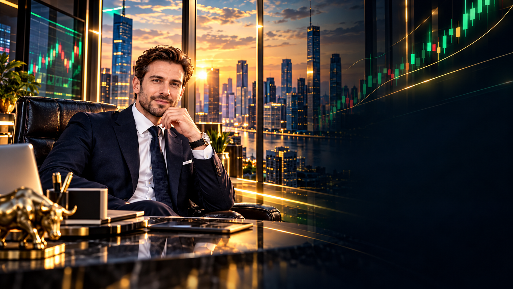 AI-created financial market office with trading charts